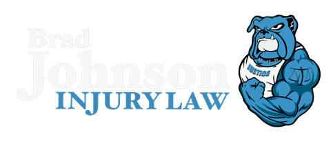 Brad Johnson Injury Law Logo white blue justice the bulldog